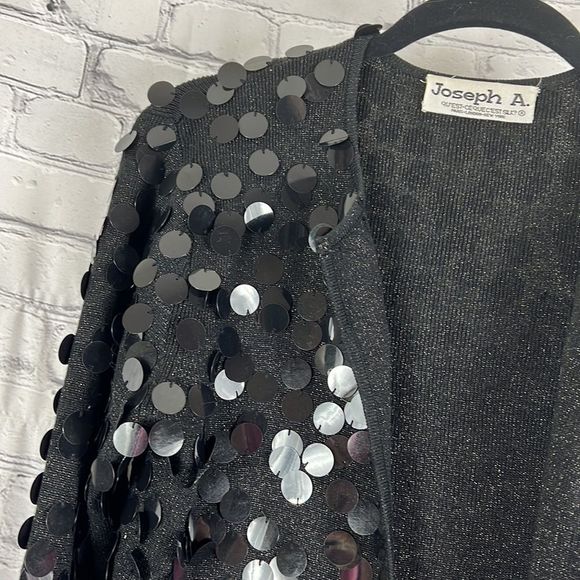 Vintage Joseph A open front sweater cardigan black paillettes size medium - Picture 3 of 8